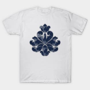 Navy Blue Floral Fleur De Lis Symbol T-Shirt